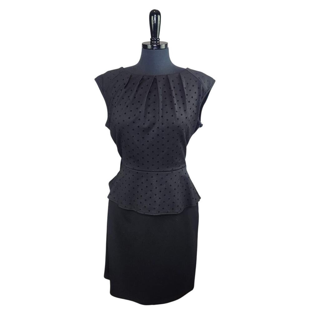 Spense Black Dress Peplum Polka Dot Top Sleeveless Event Party Evening